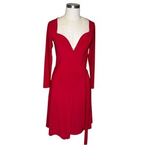 NORMA KAMALI Red Stretch Wrap Dress Women's Size Medium V-Neck‎ Glam Bold